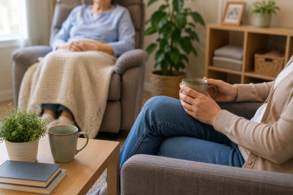 Caregiver providing companionship and respite support through in home care Indianapolis services.
